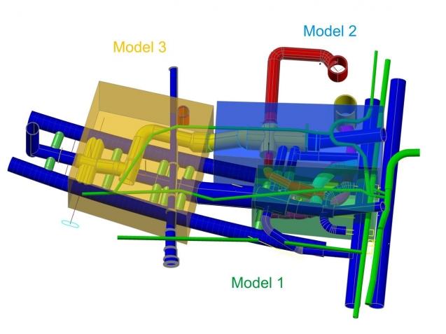 Graphic showing split of 3D FE models