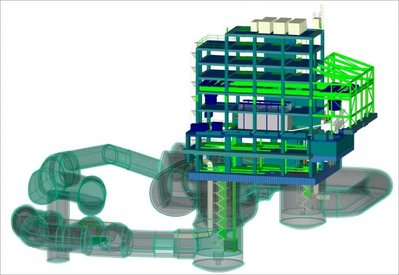 3D Graphic showing construction site and building frame used for laydown/plant